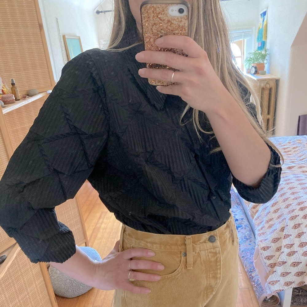 Black textured button down shirt